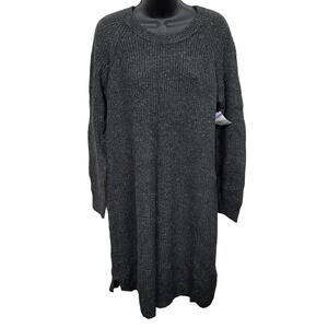 Madewell Pullover Rib Knit Wool Blend Dress Size Large in Flecked Charcoal NWT
